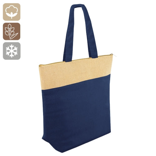Bolsa nevera algodón yute azul