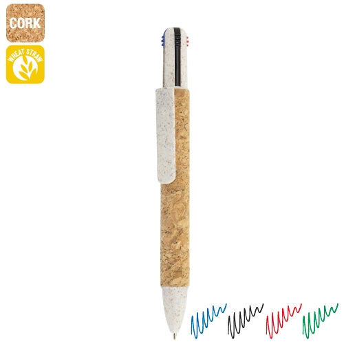 BOLIGRAFO 4 COLORES CORCHO Y FIBRA DE TRIGO "YAKO"