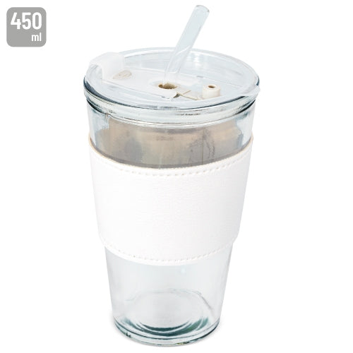 450 ML GLASBECHER MIT STROHHALM "DELICATESSEN"