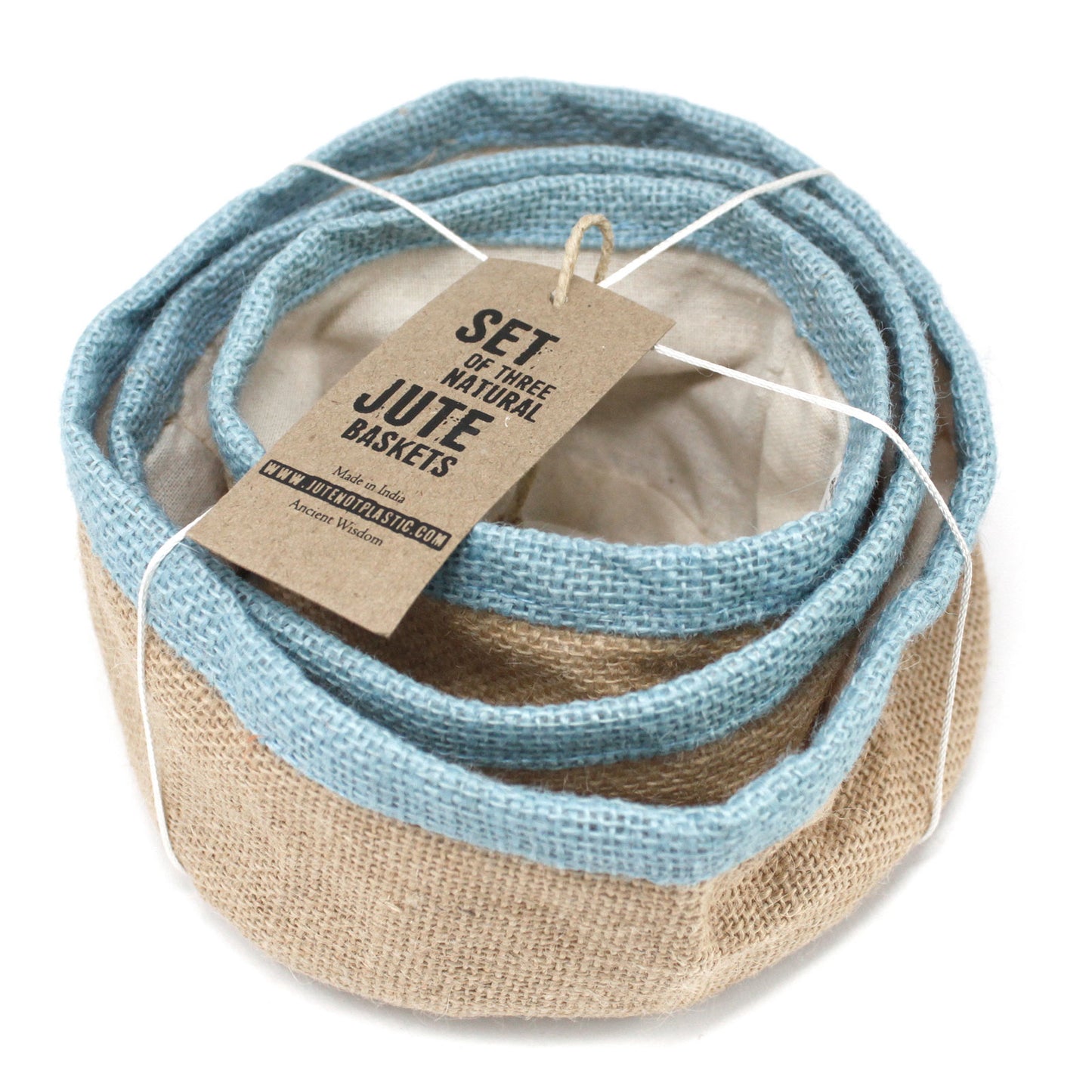 Lot de 3 paniers en jute naturel - Bleu sarcelle