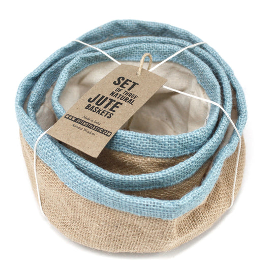 Lot de 3 paniers en jute naturel - Bleu sarcelle