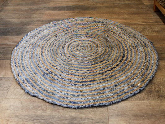 Runder Teppich aus Jute und recyceltem Denim - 120 cm
