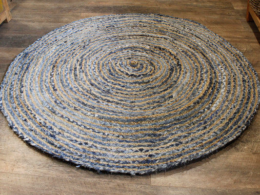 Runder Teppich aus Jute und recyceltem Denim - 150 cm