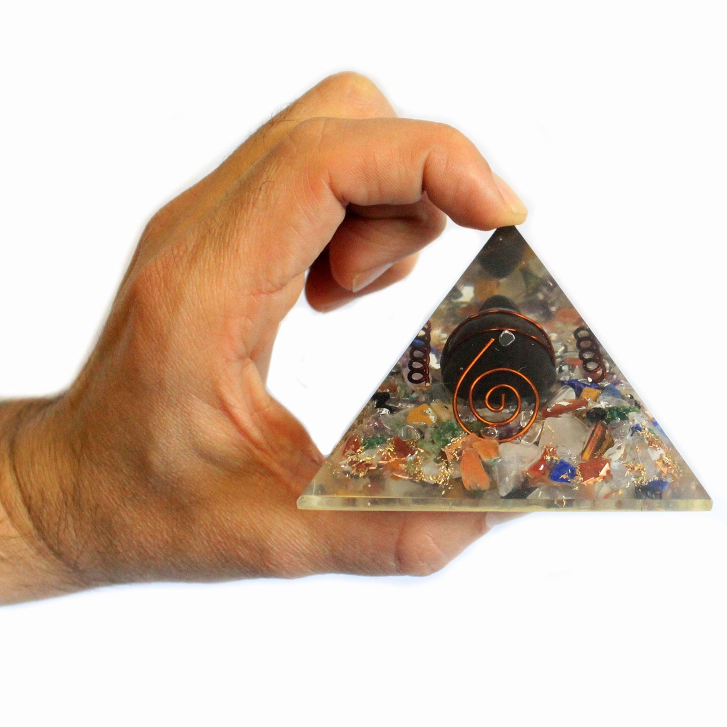 Pyramide d'orgonite Org 60 mm Gemchips, cuivre, tortue