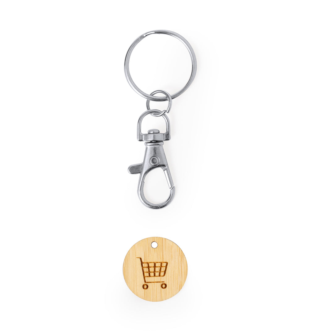Llavero Moneda Bambú con Carro Compra
