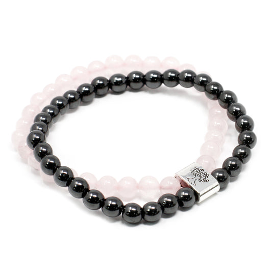 Bracelet magnétique en pierres précieuses - Quartz rose