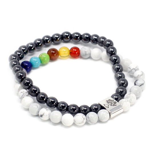 Bracelet magnétique en pierres précieuses - Chakra Howlite blanche