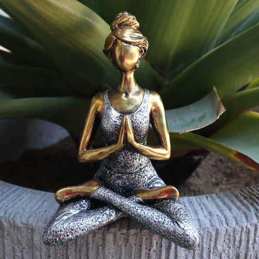 Yoga-Dame-Figur - Bronze & Silber 24cm