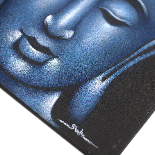 Buddha-Gemälde – Sand- und Blau-Finish