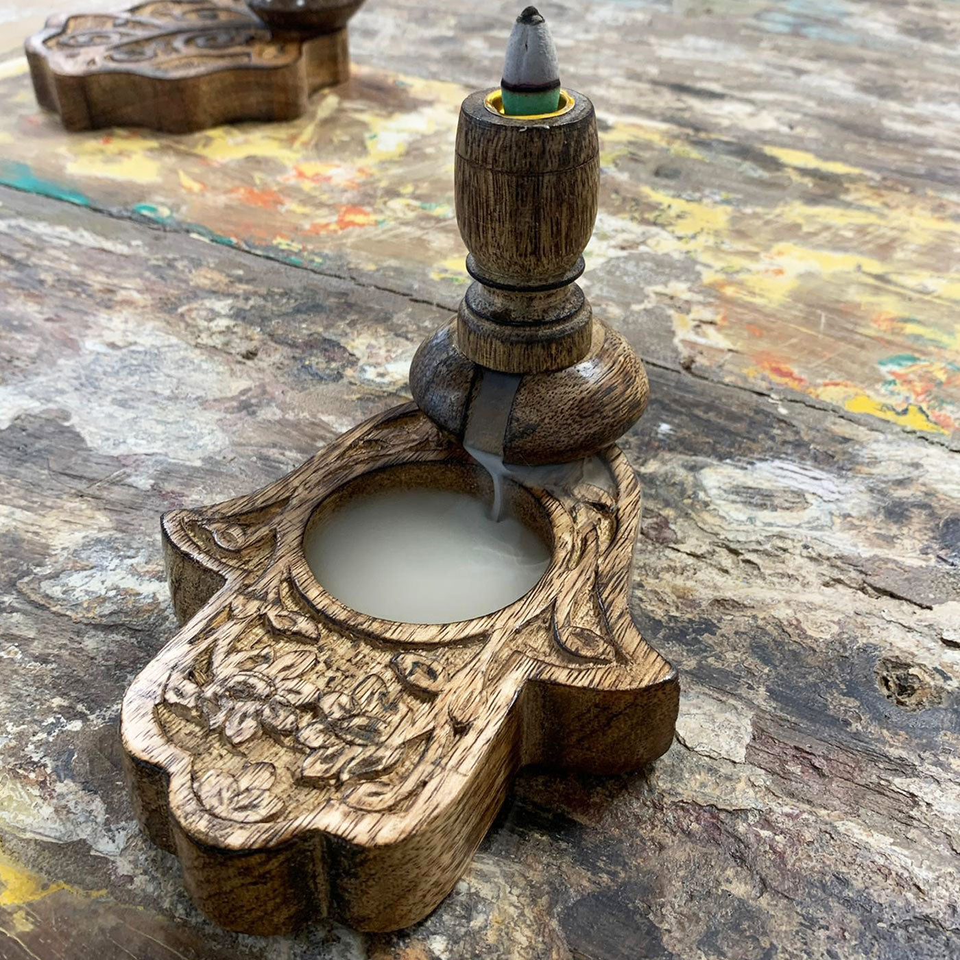 Brûleur inversé SM en bois de manguier - Hamsa