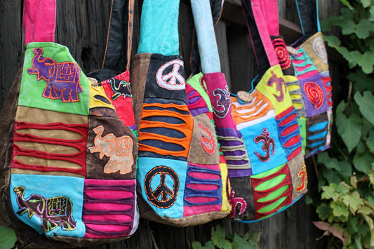 Ethnische Tasche im Hippie-Stil - Lila / Spirale