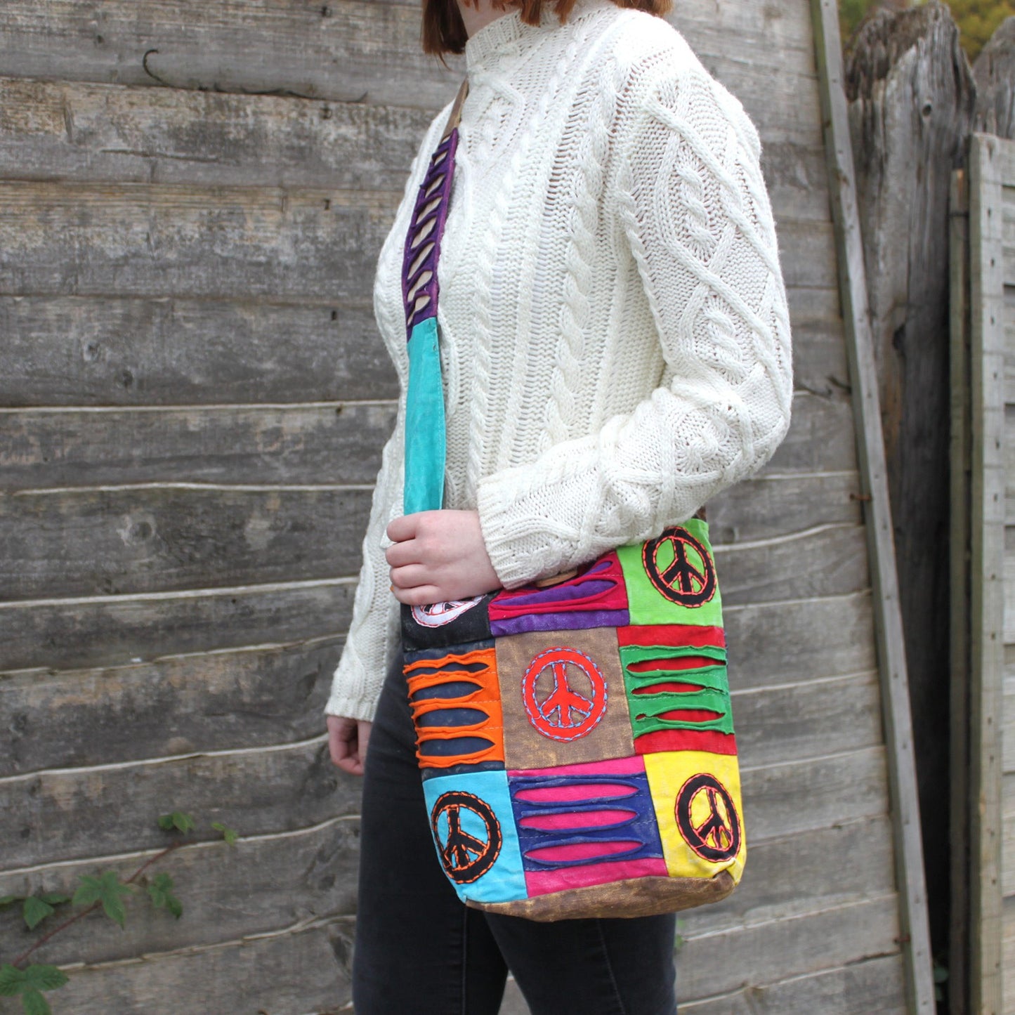 Ethnische Tasche im Hippie-Stil - Sand / Peace