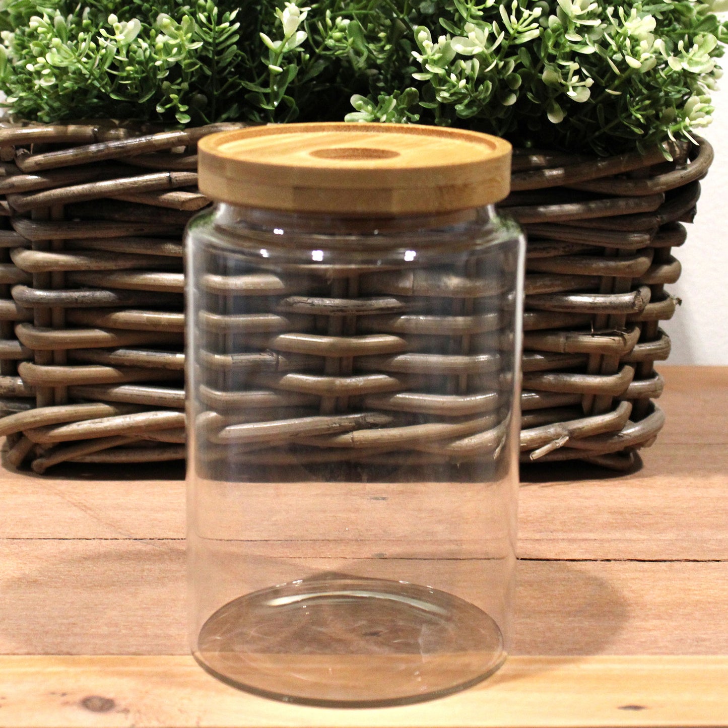 Glasgefäß mit Bambusdeckel - 15cm