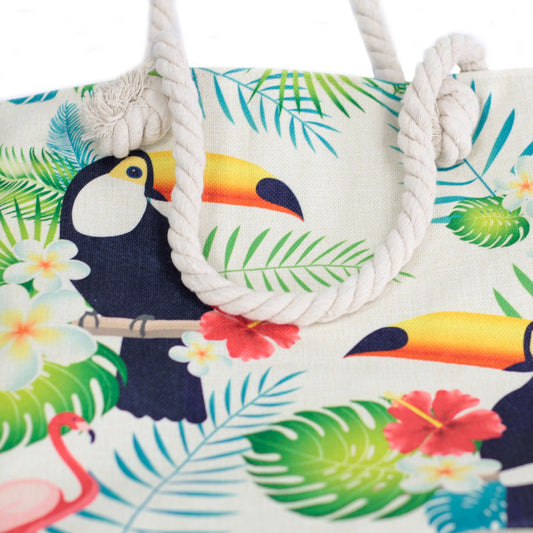 Sac cabas avec anse en corde - toucan tropical