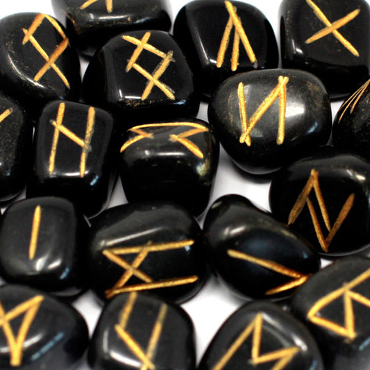 Ensemble de runes indiennes en sachets – Agate noire