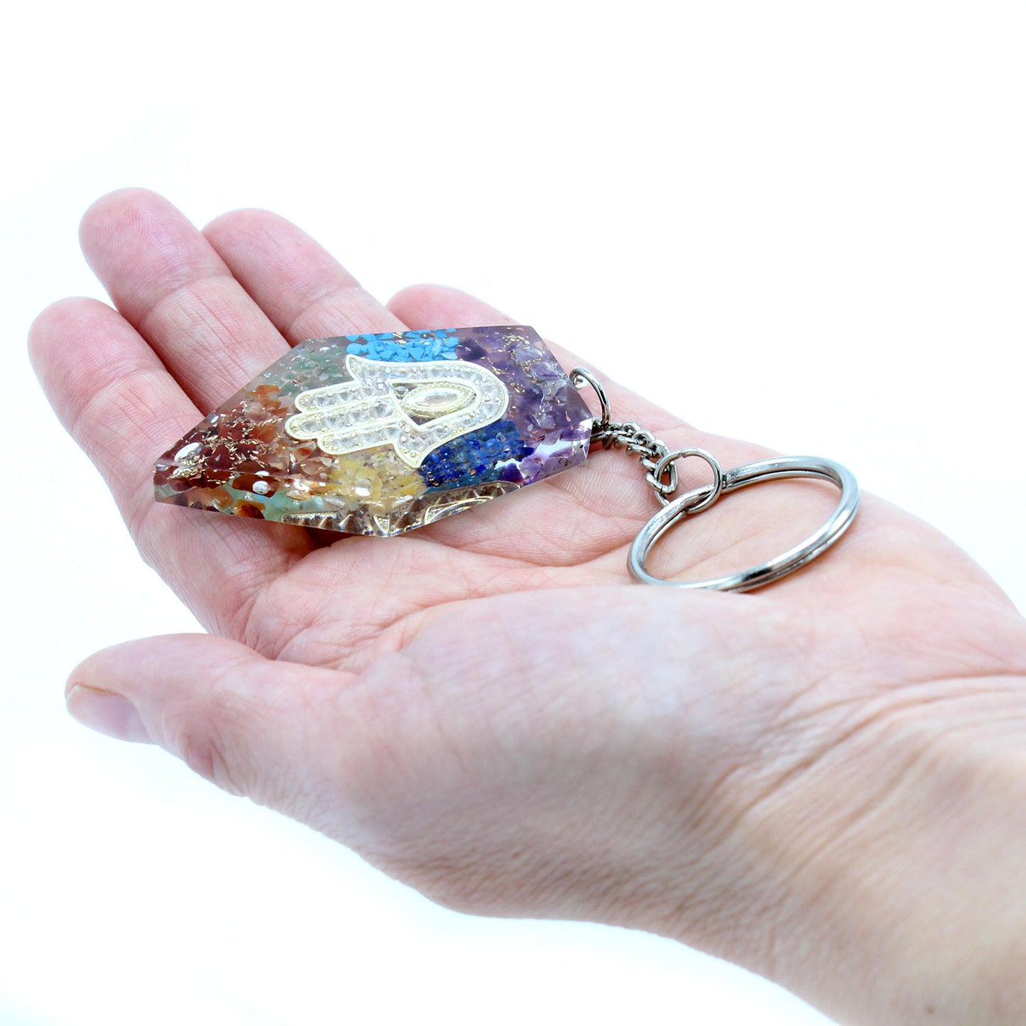 Orgonit-Kraft-Schlüsselanhänger - Hamsa-Chakra-Edelsteine