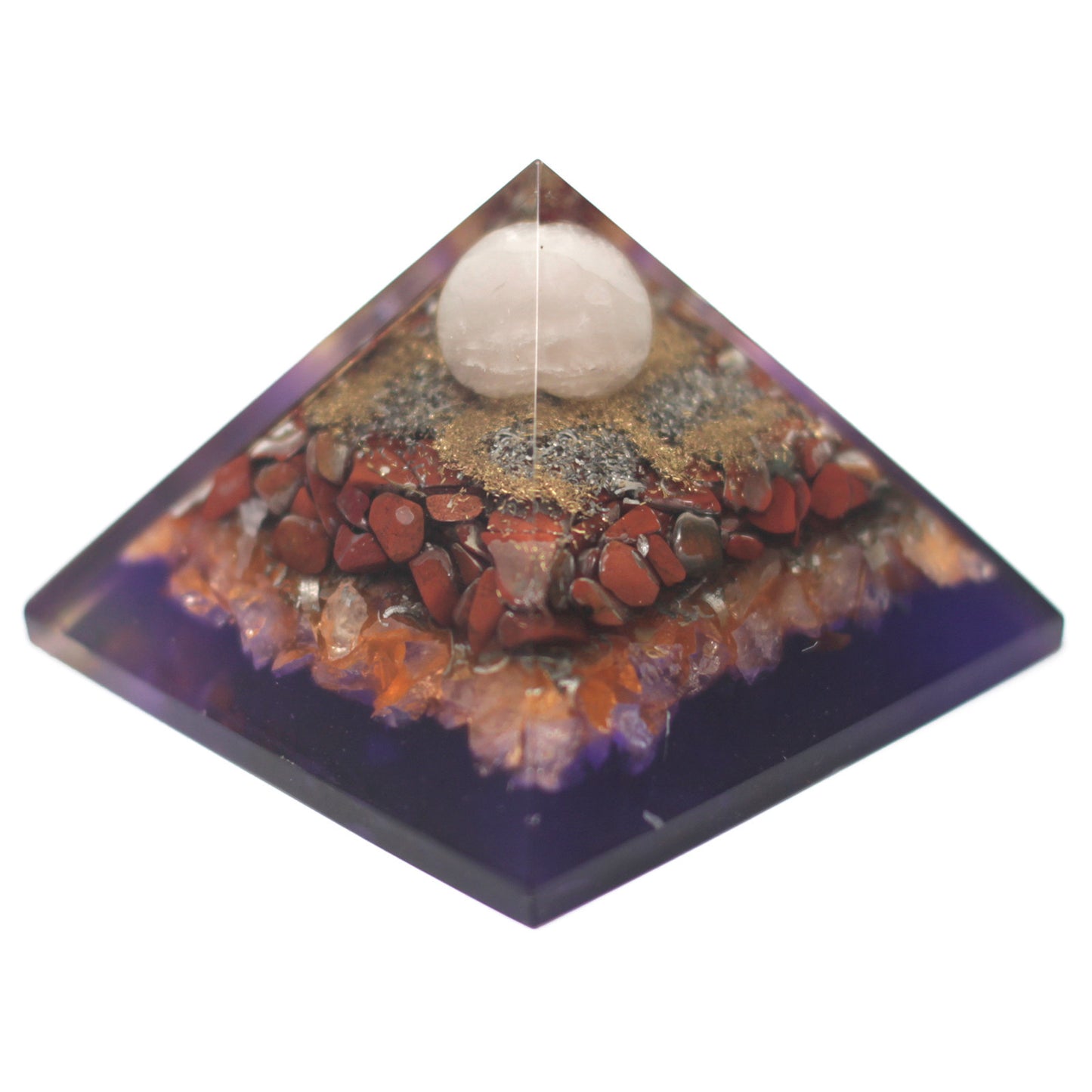 Grande pyramide en organite 70 cm - Paon (base au sol)