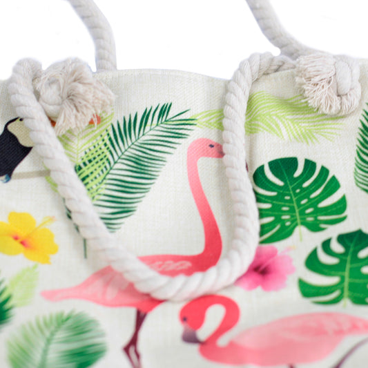 Sac cabas avec anse en corde - flamant tropical