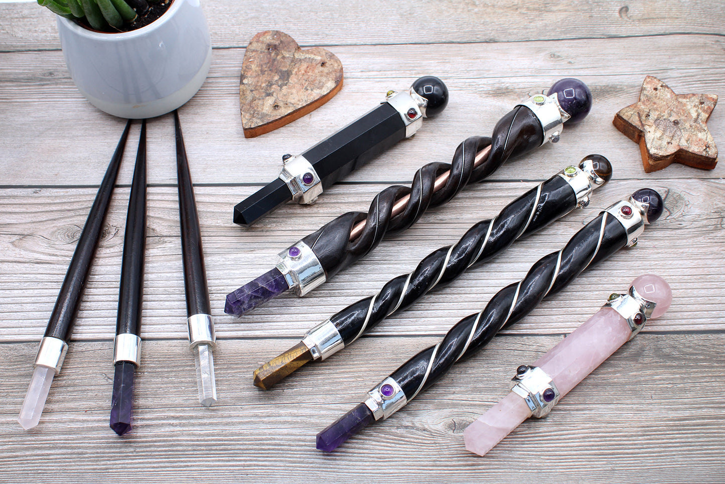 Spiralschnitzender Heilstab - Amethyst-Kupferrohr