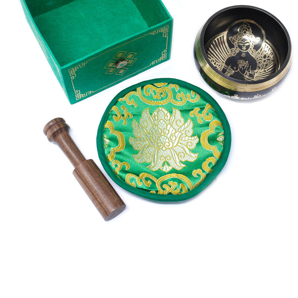 Tibetisches Klangschalen-Set – Grüne Tara 10 cm (mindestens 400 g)