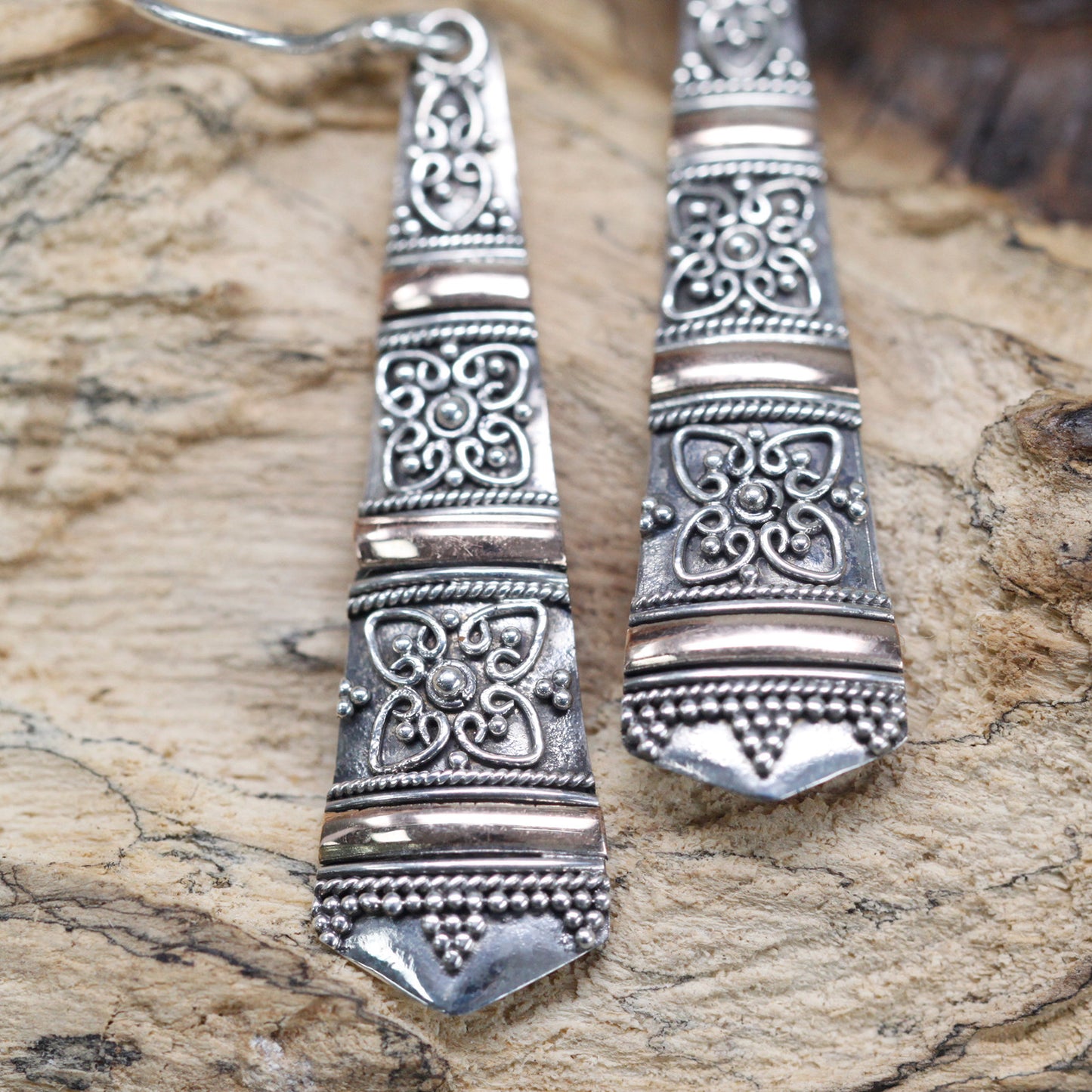 Silber- und Goldohrring - Tribal Drops
