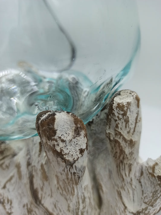 Geschmolzenes Glas auf gebleichtem Holz - Mittlere Schale