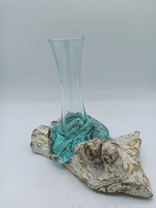 Geschmolzenes Glas auf gebleichtem Holz - Vase - Klein