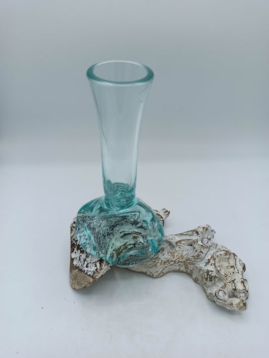 Geschmolzenes Glas auf gebleichtem Holz - Vase - Mittel