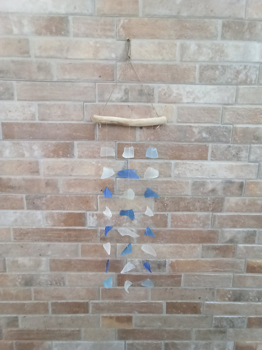 Carillon en verre recyclé - Trois cordes - Bleu et blanc