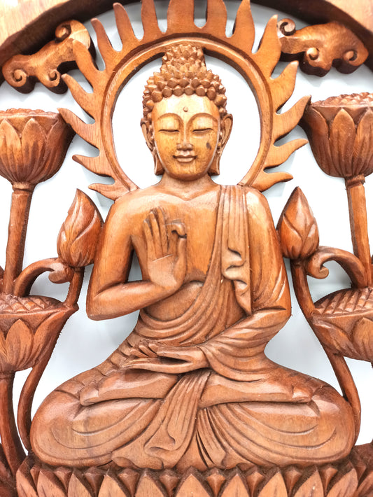 Panneau en bois Bouddha et Lotus - 40 cm