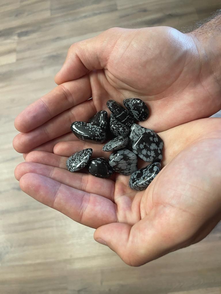 24 x L Trommelsteine - Schneeflockenobsidian