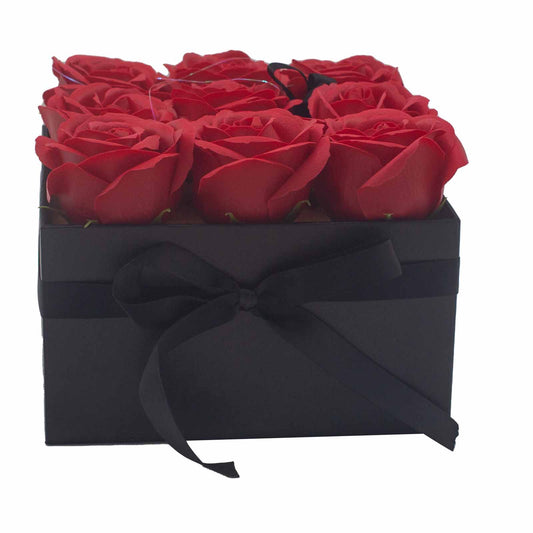 Geschenkbox - Seifenblume 9 Rote Rosen - Quadratisch