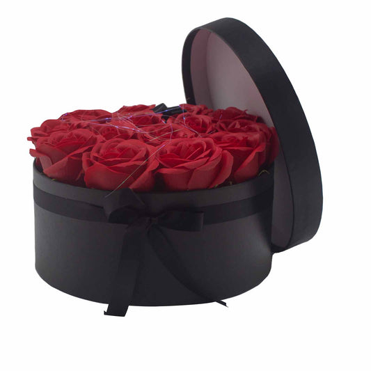 Geschenkbox - Seifenblume 14 Rote Rosen - Rund