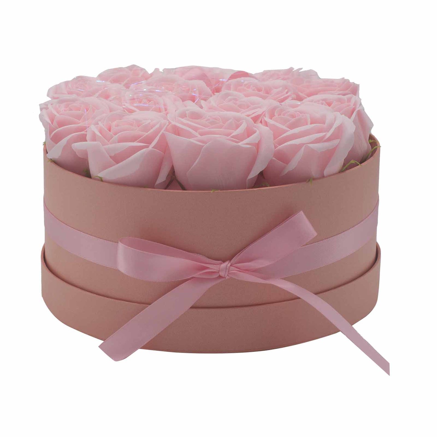 Geschenkbox - Seifenblume 14 rosa Rosen - rund