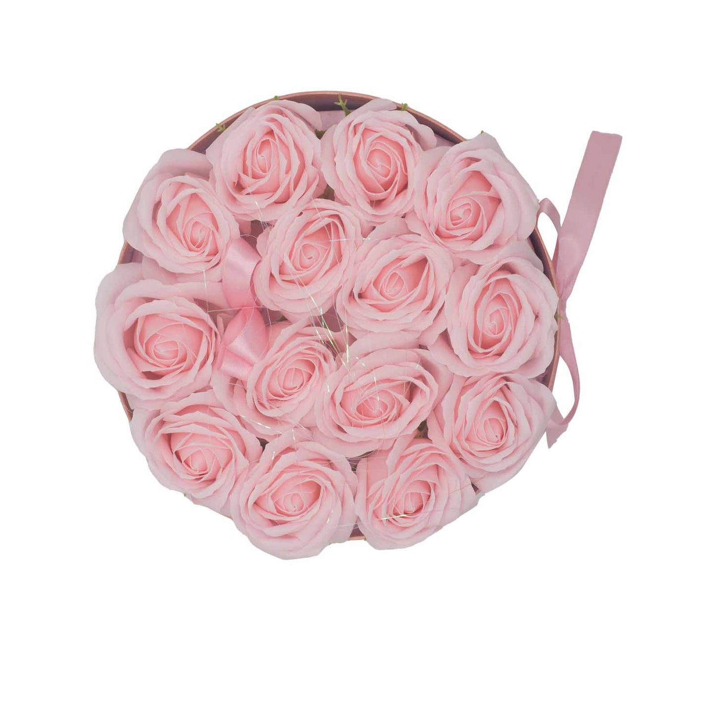 Geschenkbox - Seifenblume 14 rosa Rosen - rund