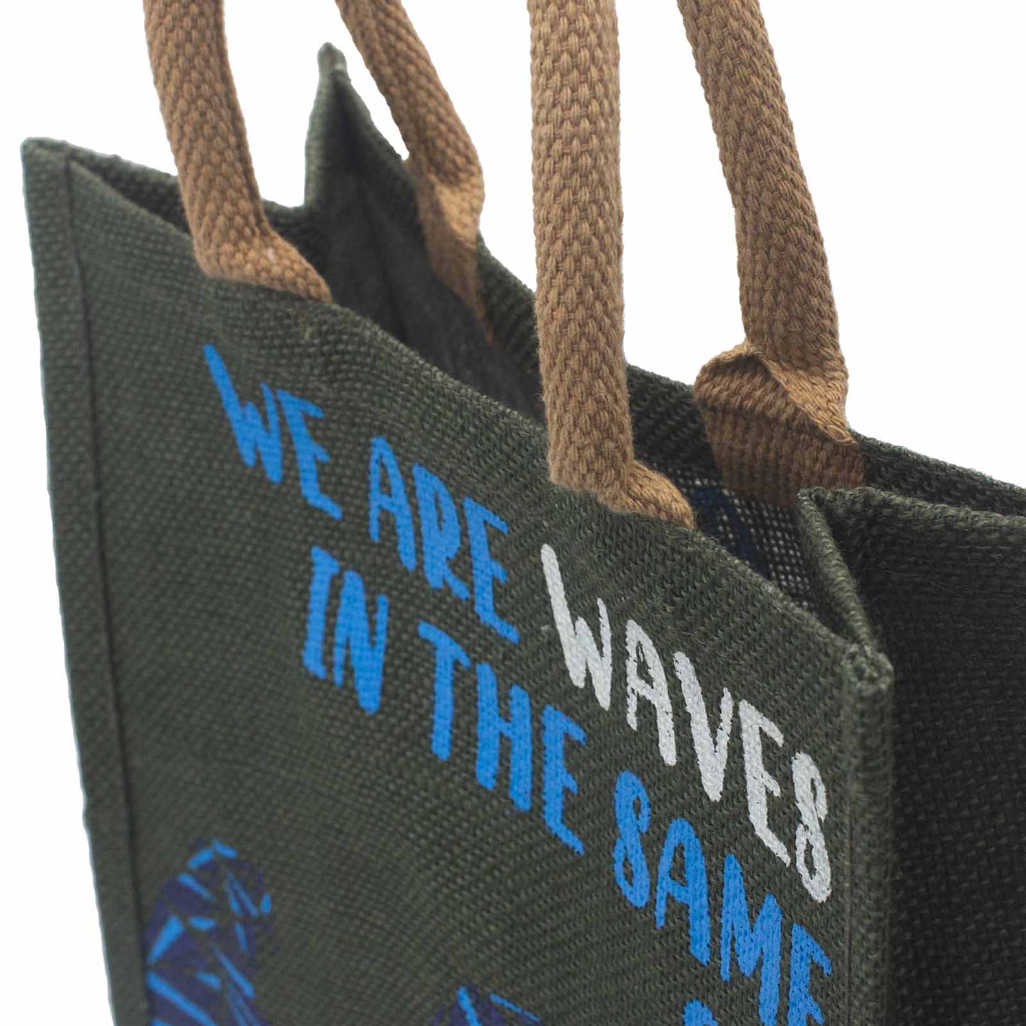 Bedruckter Jutebeutel - We are waves - Grau, Blau und Natur
