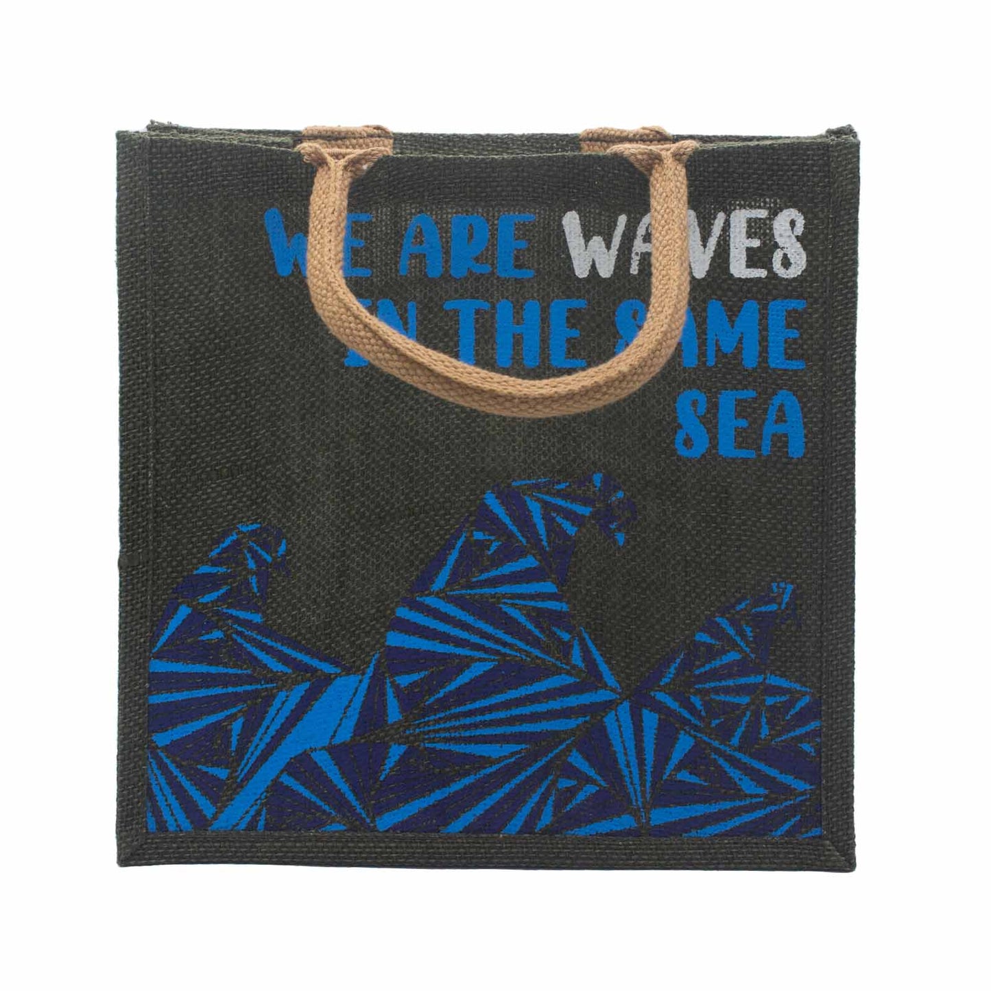 Bedruckter Jutebeutel - We are waves - Grau, Blau und Natur