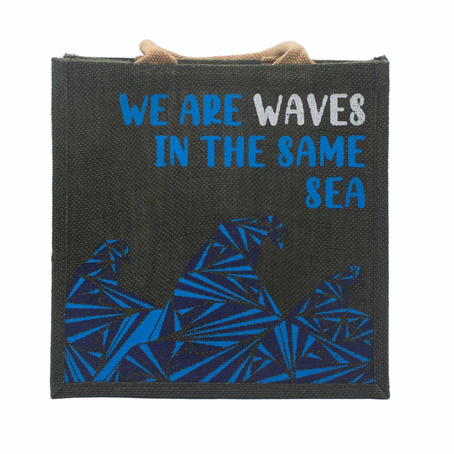 Bedruckter Jutebeutel - We are waves - Grau, Blau und Natur