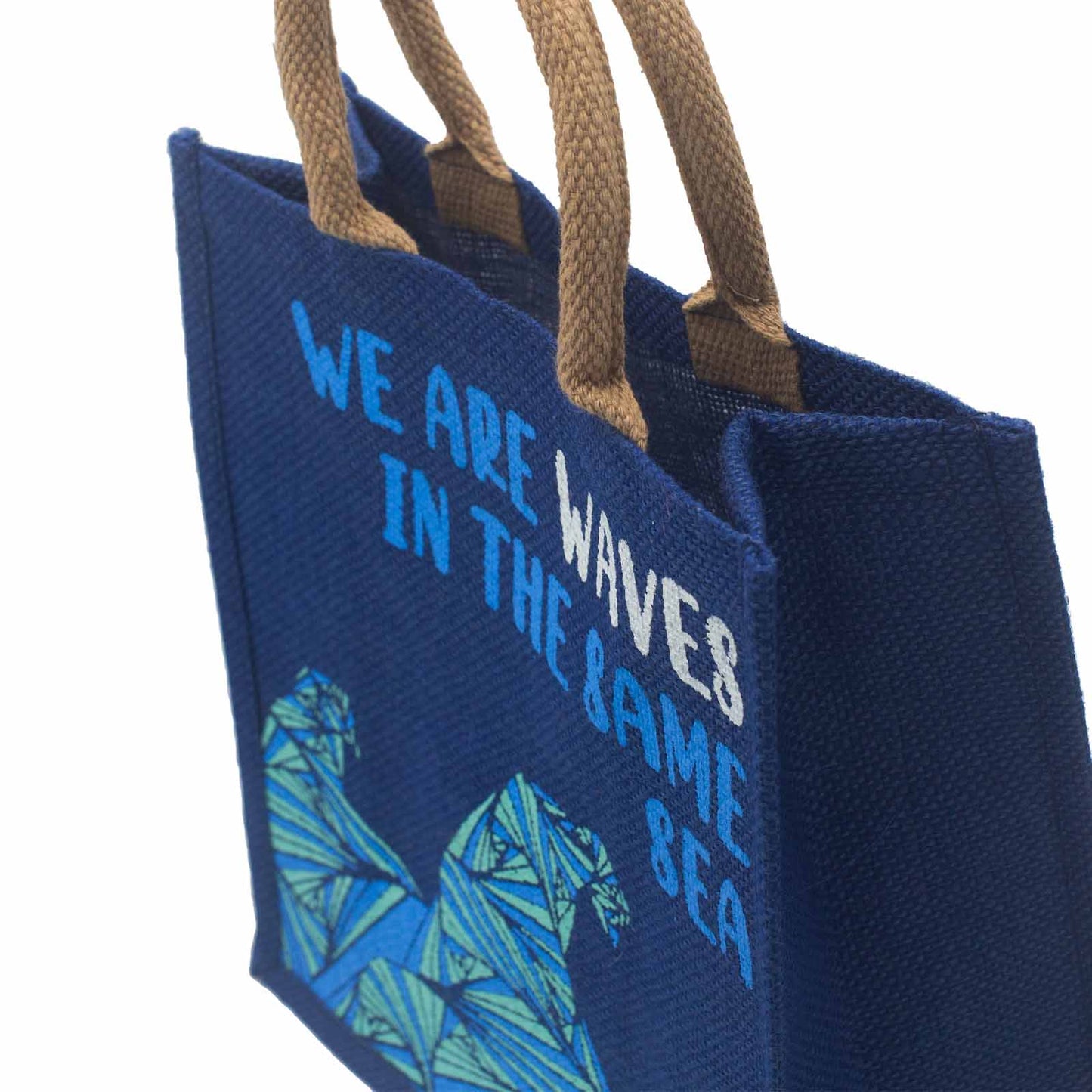 Bedruckter Jutebeutel - We are waves - Grau, Blau und Natur