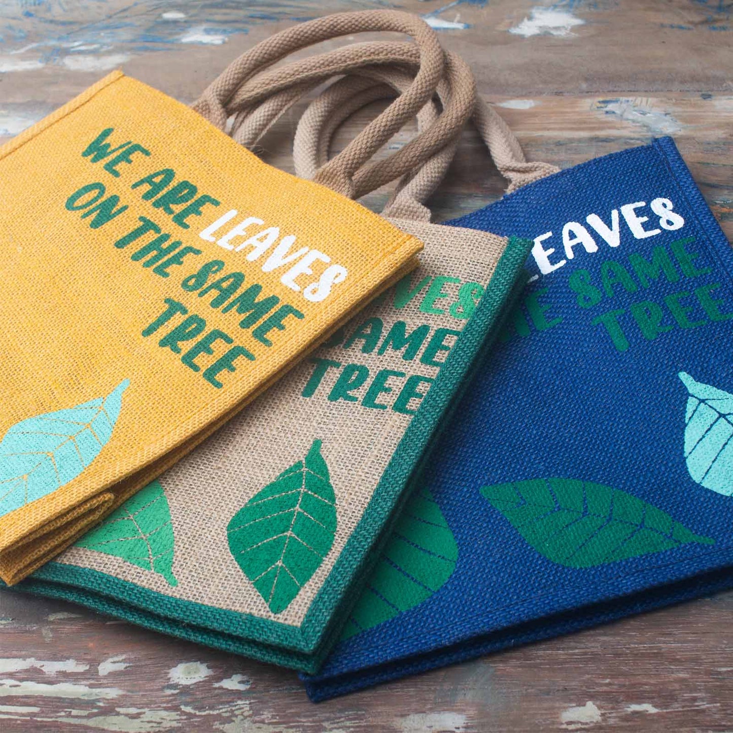 Bedruckter Jutebeutel - We are waves - Grau, Blau und Natur