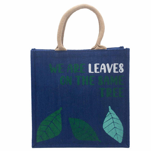 Bedruckter Jutebeutel - We are leaves - Gelb, Blau und Natur