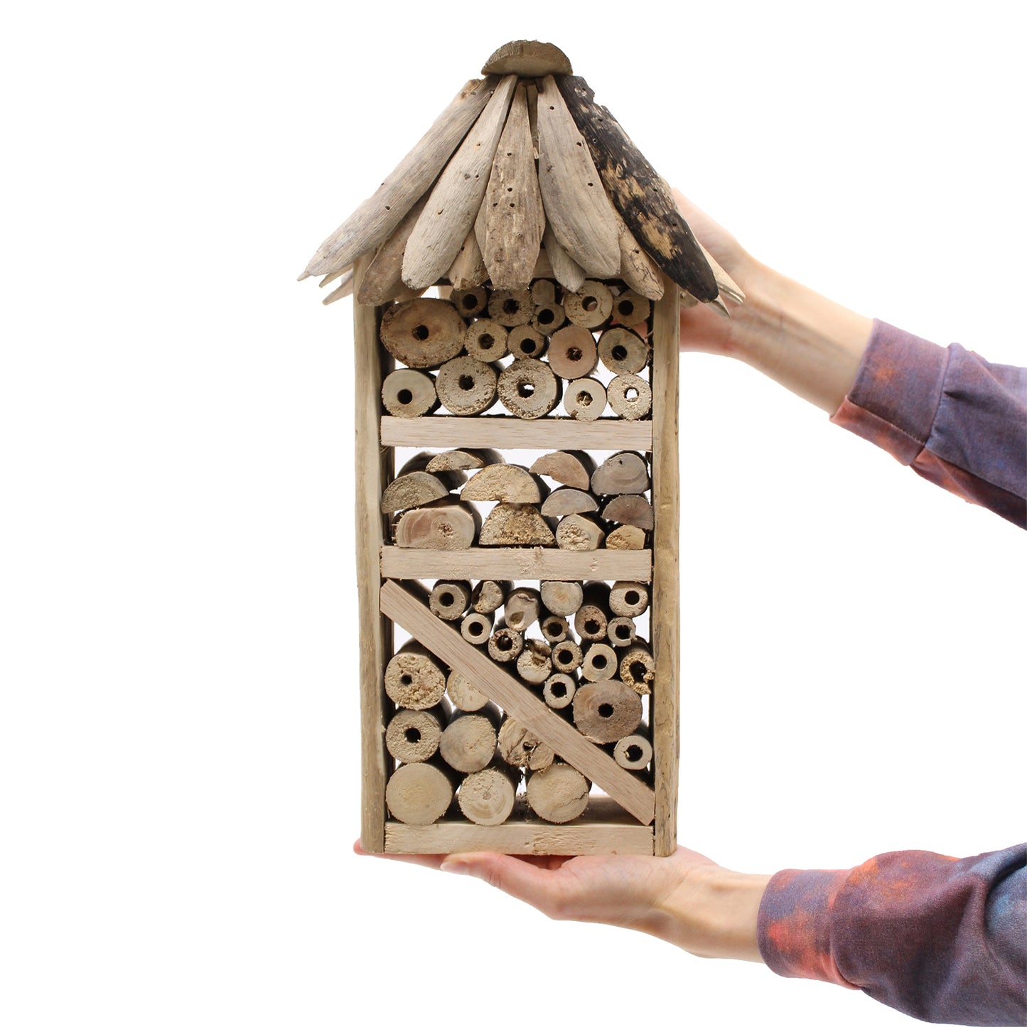 Abri pour insectes et abeilles en bois flotté - Maison à deux étages