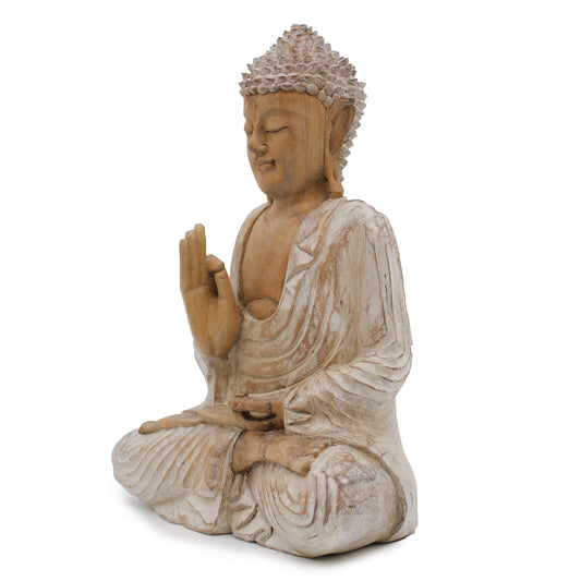 Statue de Bouddha blanchie à la chaux - Transmission de l'enseignement 40 cm