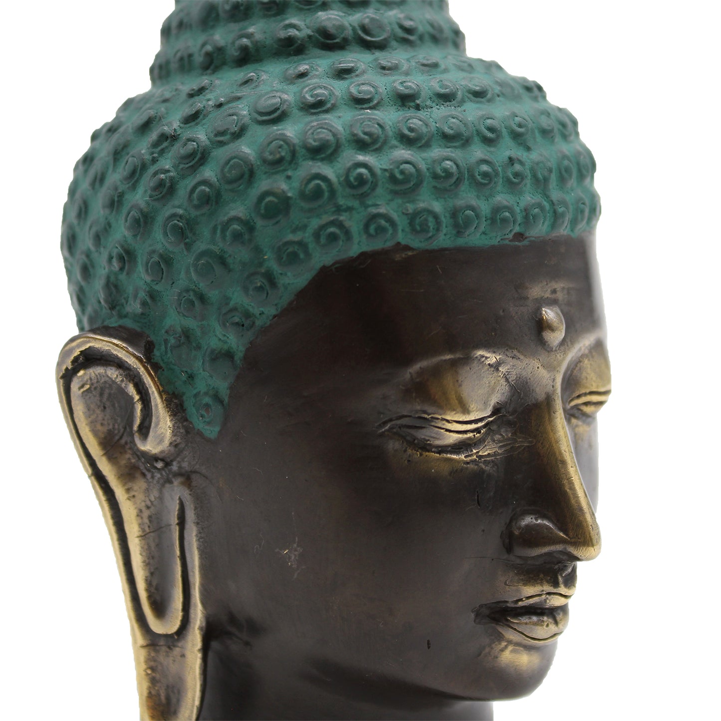 Mittlerer Buddhakopf aus antikem Messing