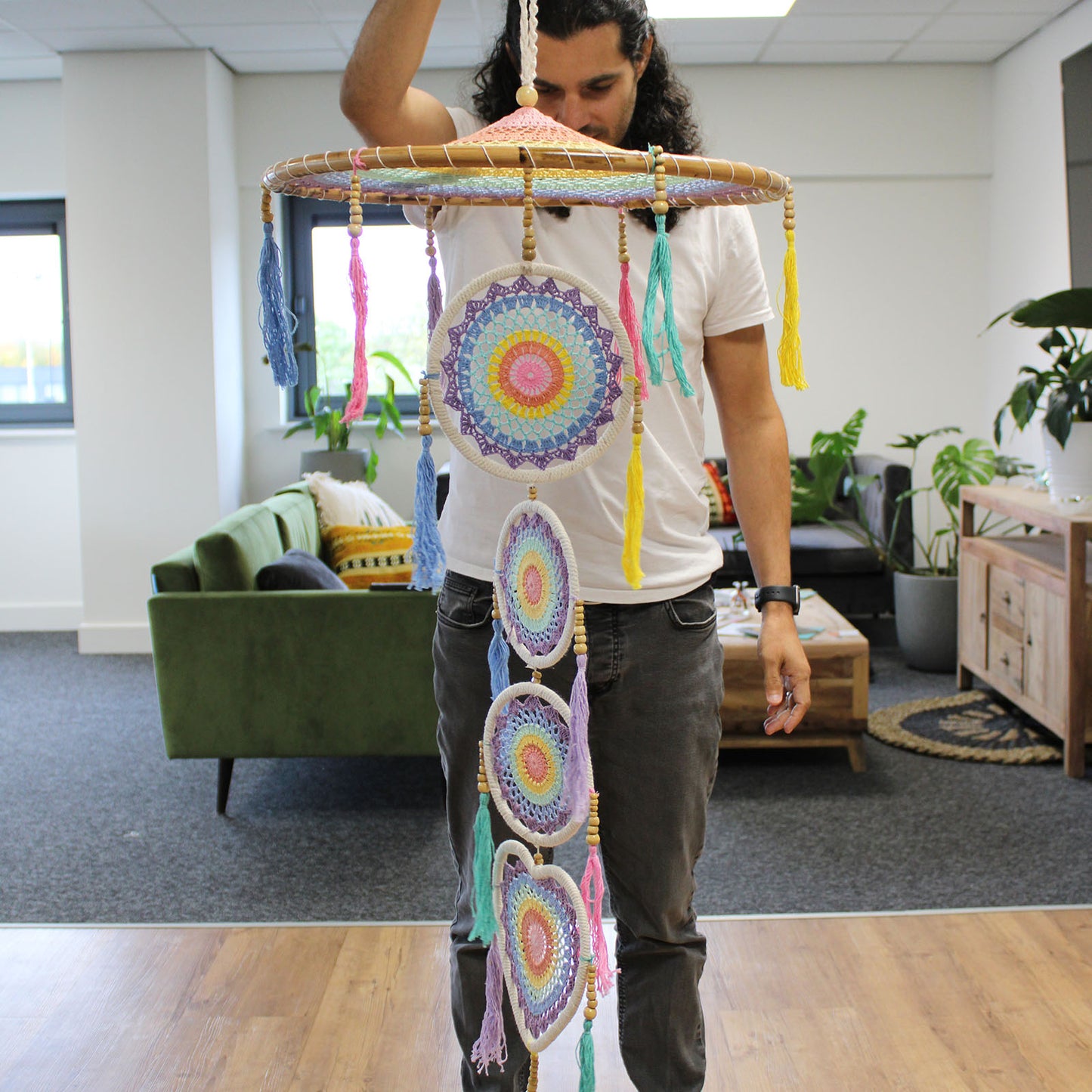 Attrape-rêves extra large - Arc-en-ciel pastel