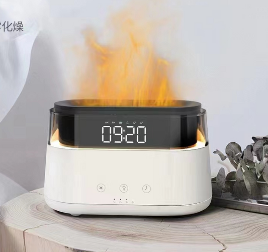 Diffuseur d'arômes moderne - Horloge LED - USB-C - Effet flamme