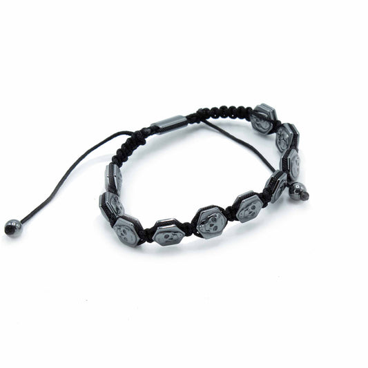 Bracelet magnétique Shamballa en hématite - Crânes hexagonaux