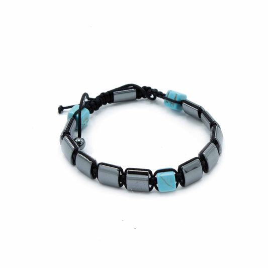 Bracelet magnétique Shamballa en hématite - Cuboïdes turquoise