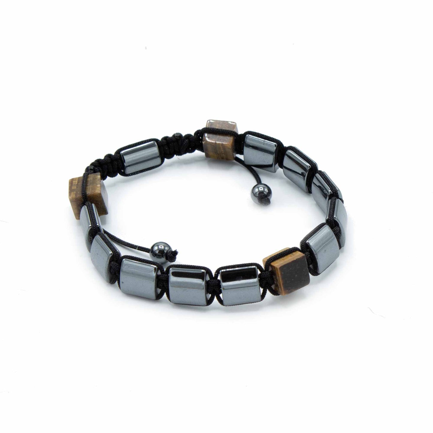 Bracelet magnétique Shamballa en hématite - Œil de tigre cuboïde
