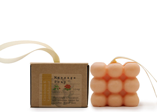 Savon de massage individuel en boîte - géranium et bois de santal